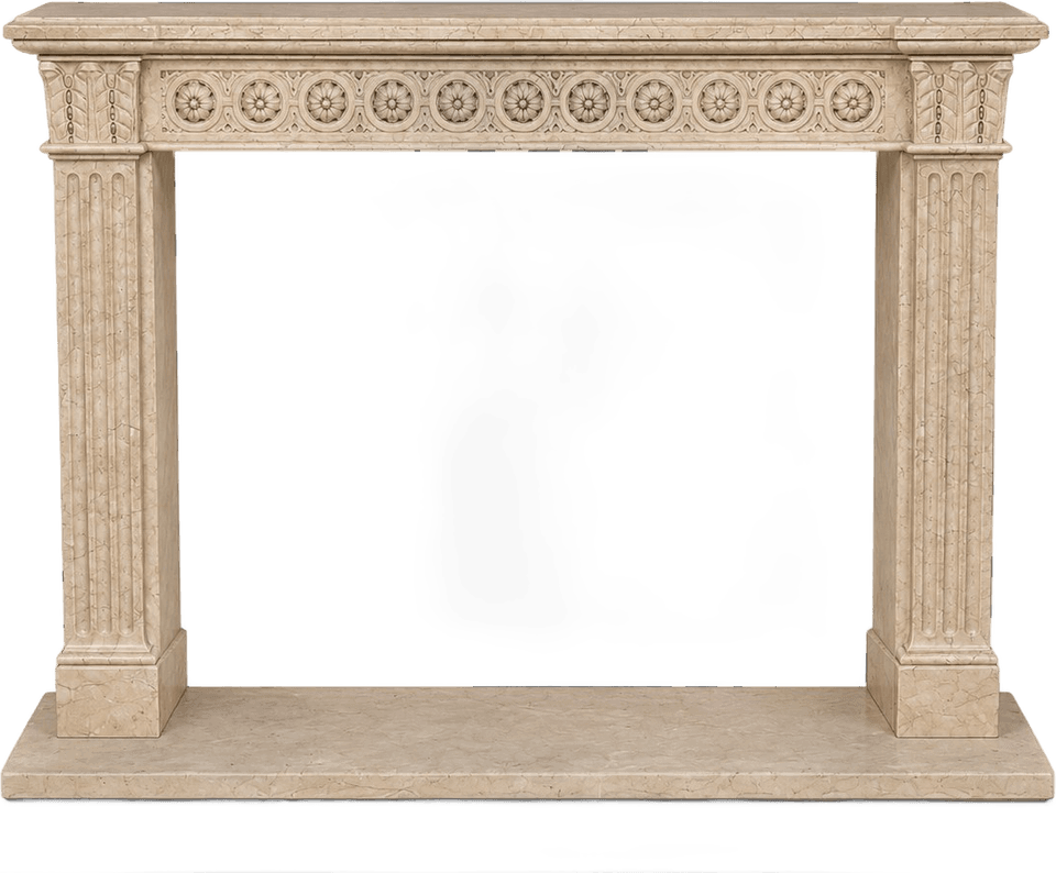 Camino lineare con fregio a rosette — Marmo beige scolpito, finitura levigata